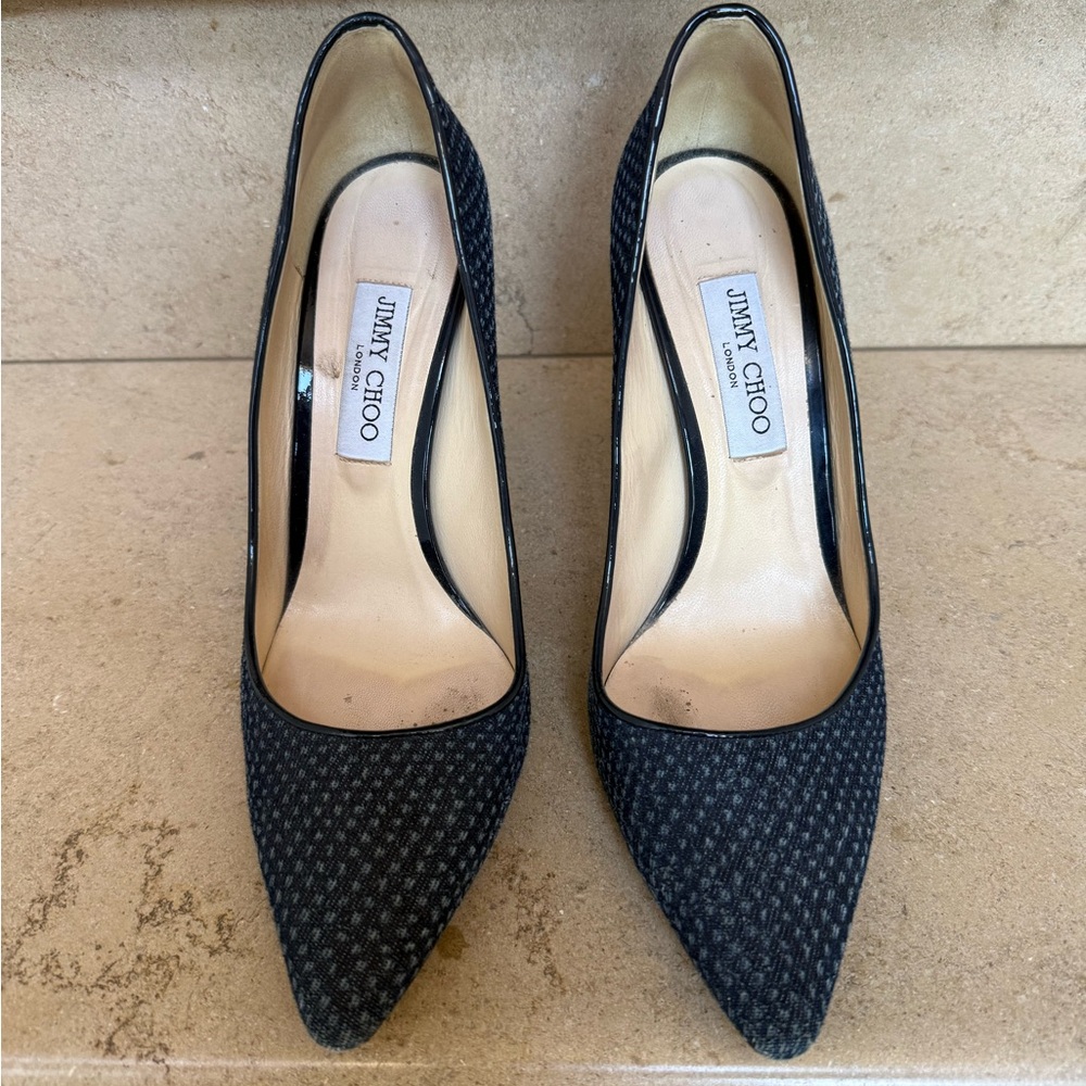 Jimmy Choo Navy BlueTextured Pointed Toe Pumps